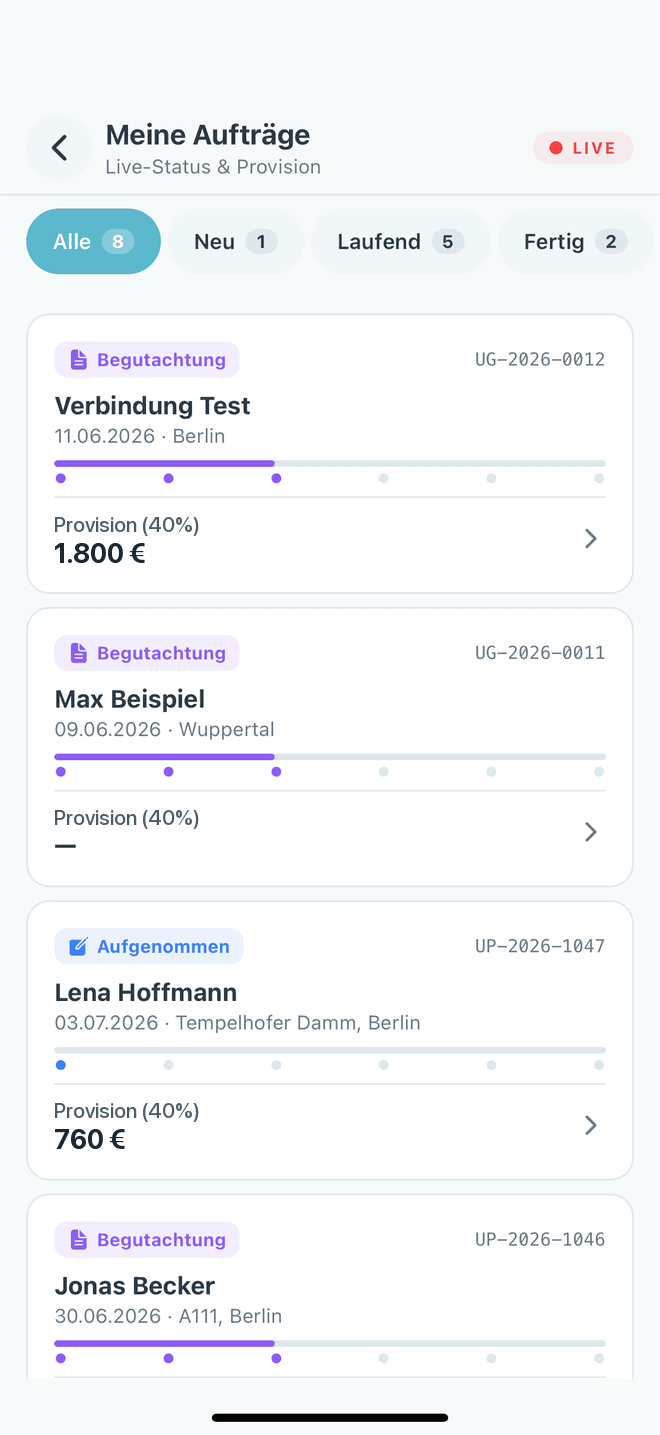 Aufträge live — Unfallprofis Partner-App