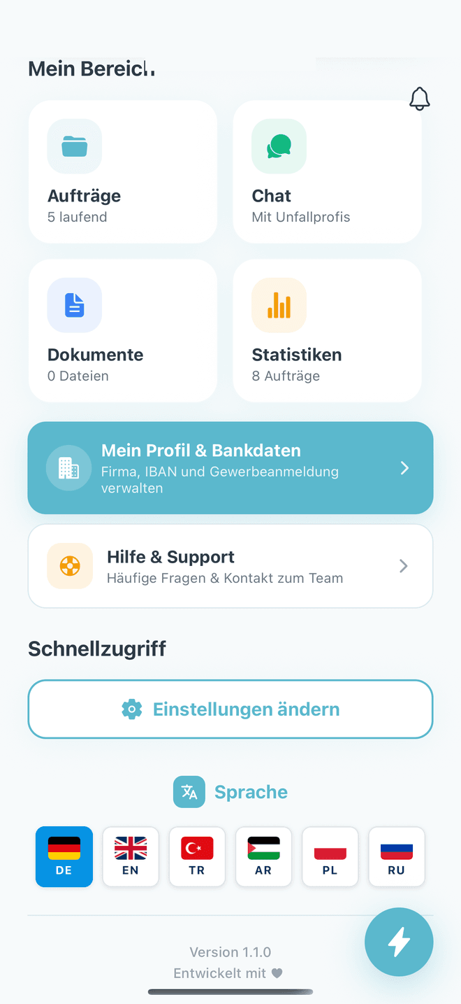 Mein Bereich — Unfallprofis Partner-App